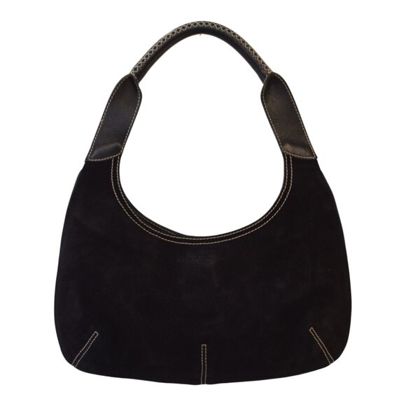 Salvatore Ferragamo Hobo Black Suede Shoulder Bag with white contrast stitching - Picture 1 of 14